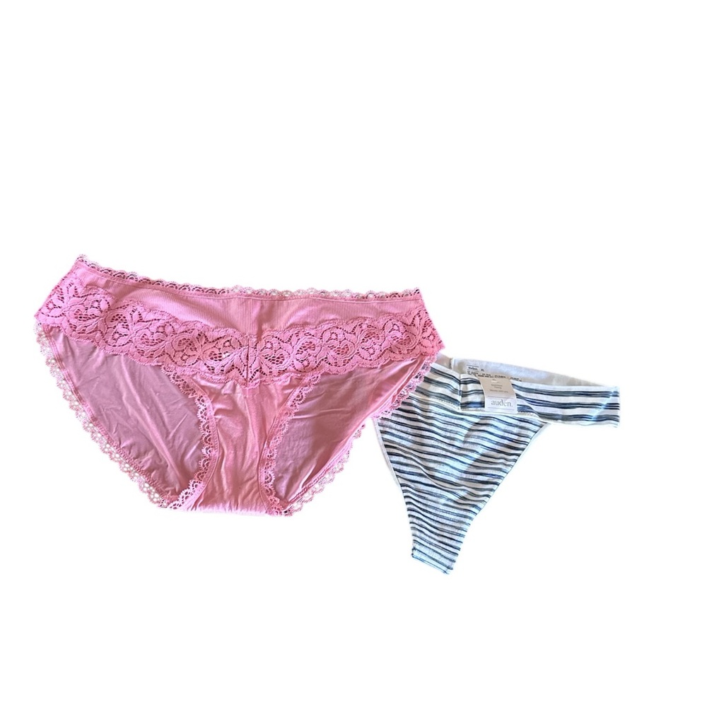 Bundle Victoria Secret Women’s Lace Underwear Size L & Auden striped thong XL